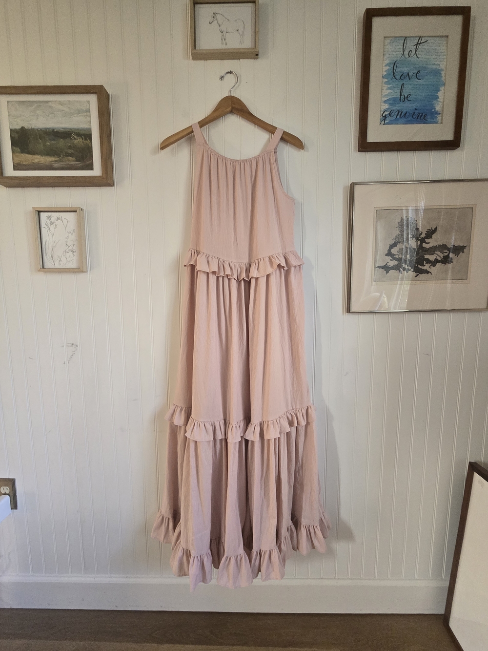 Women's Blush Pink Ruffle Tiered Maxi Dress